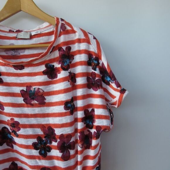Anthro Postmark Women Size Small Red Navy Blue Striped Floral Side Tie Top - Picture 4 of 13
